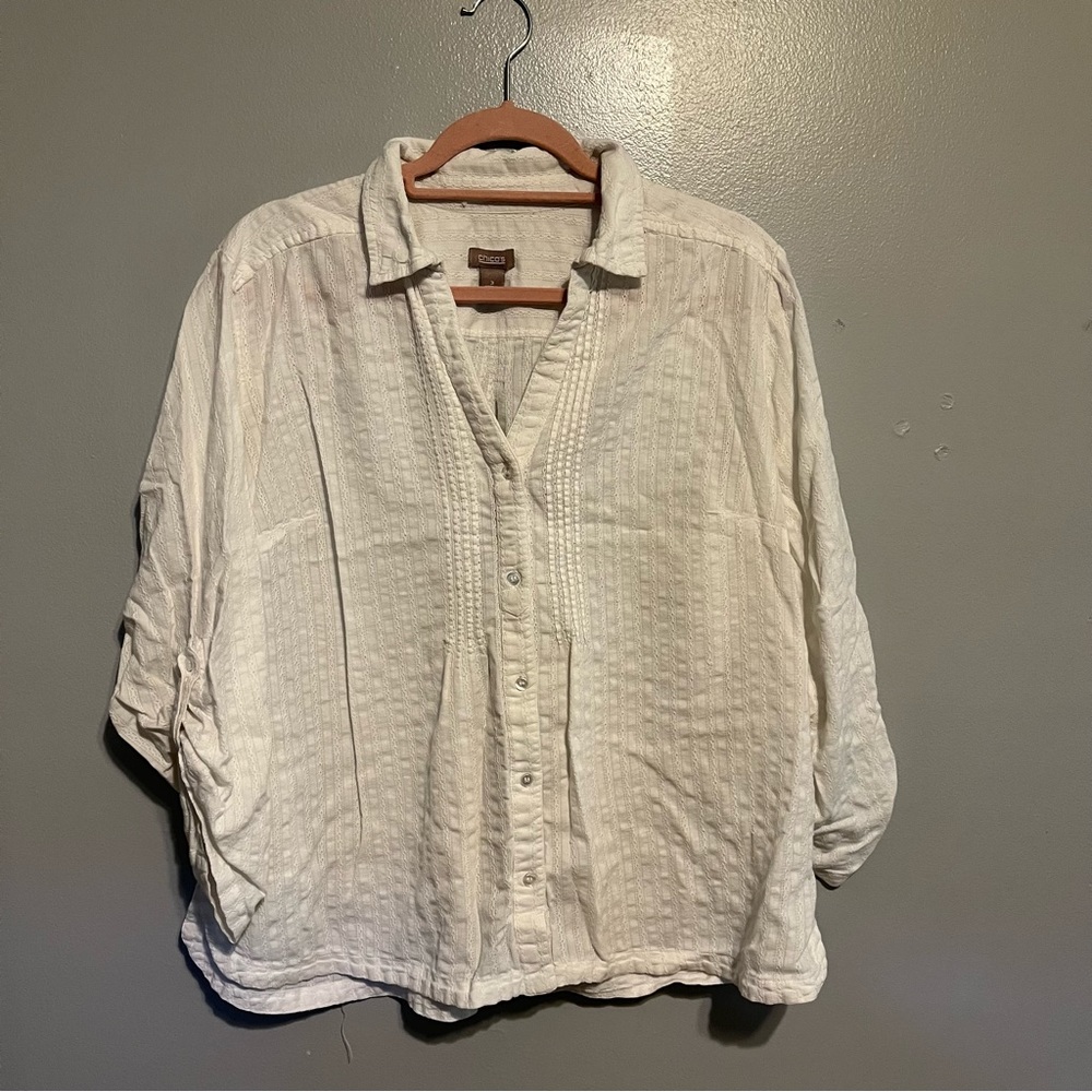 DONATED Chico’s | Lightweight White Button Down Shirt | Size 3 (Large)